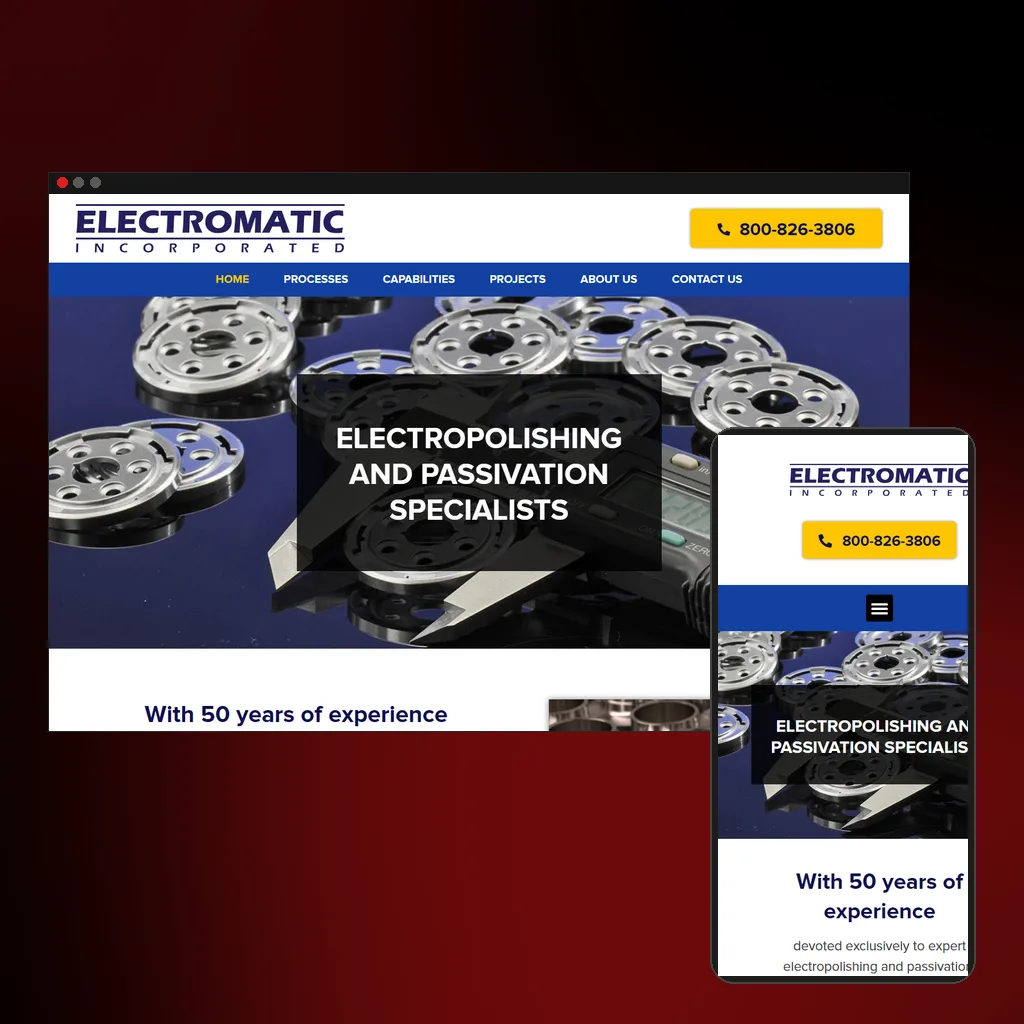 Electromatic website on desktop and mobile